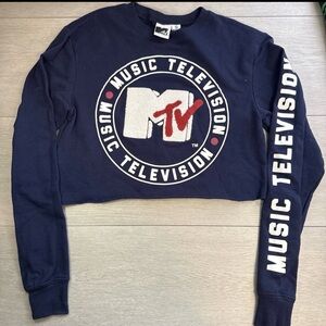 Offical MTV Music Television Long Sleeve Cropped Blue Weight Sweatshirt Small